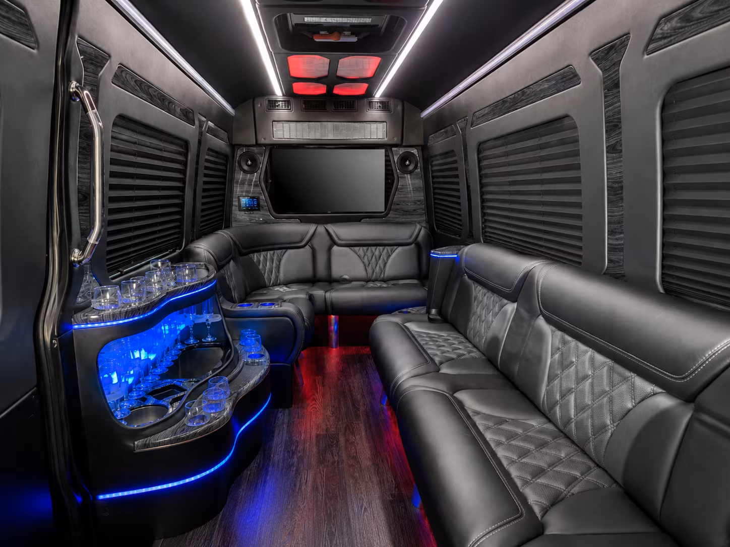 doral 40 passenger party bus interior